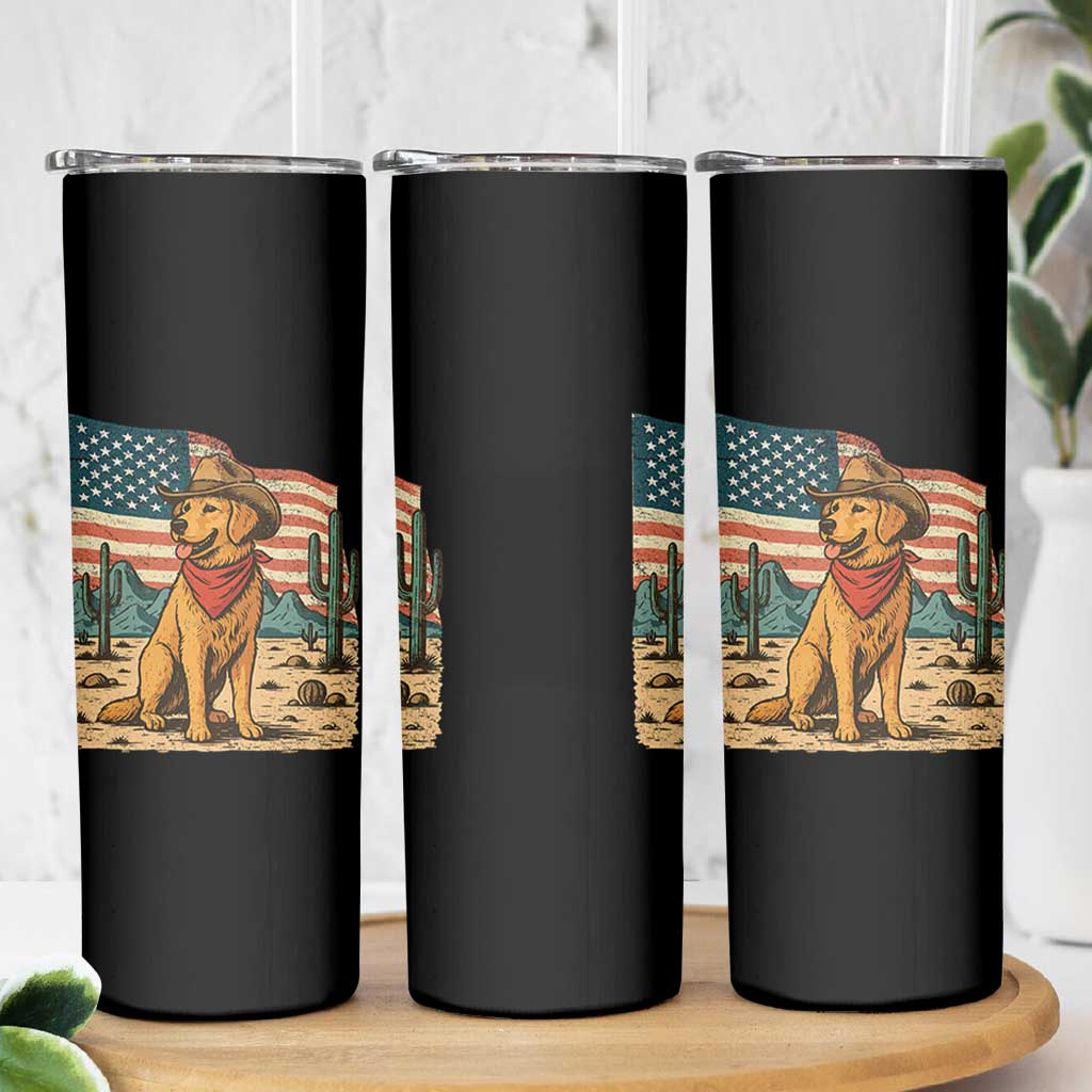 Patriotic Cowboy Dog Skinny Tumbler American Flag Western Country