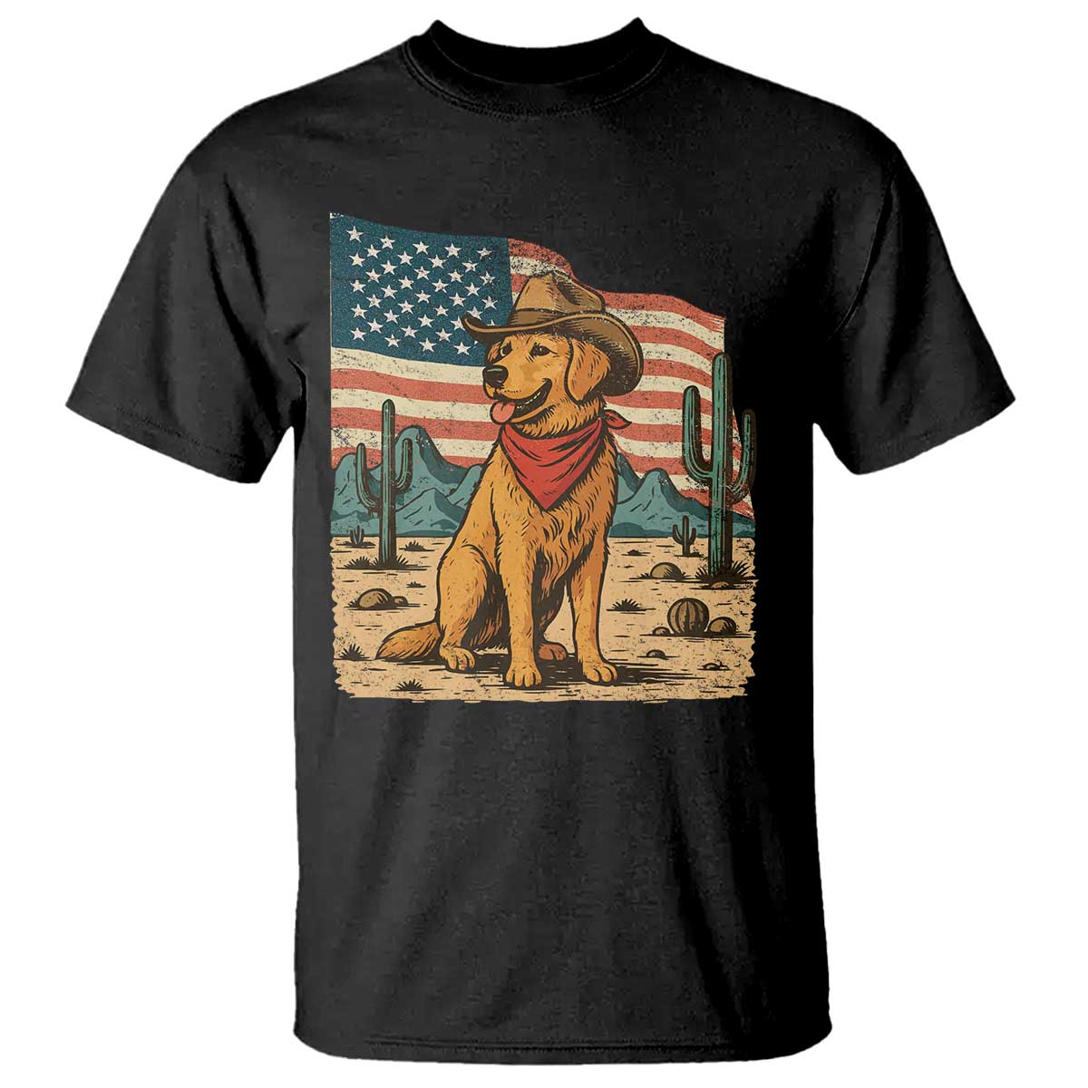 Patriotic Cowboy Dog T Shirt American Flag Western Country - Wonder Print Shop