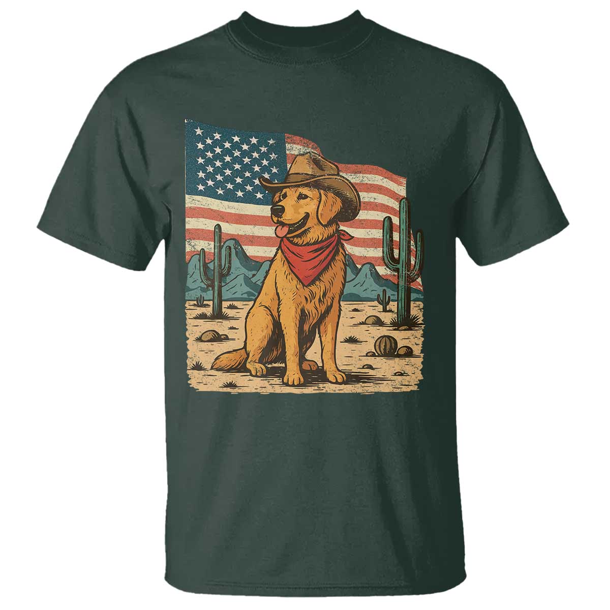 Patriotic Cowboy Dog T Shirt American Flag Western Country - Wonder Print Shop