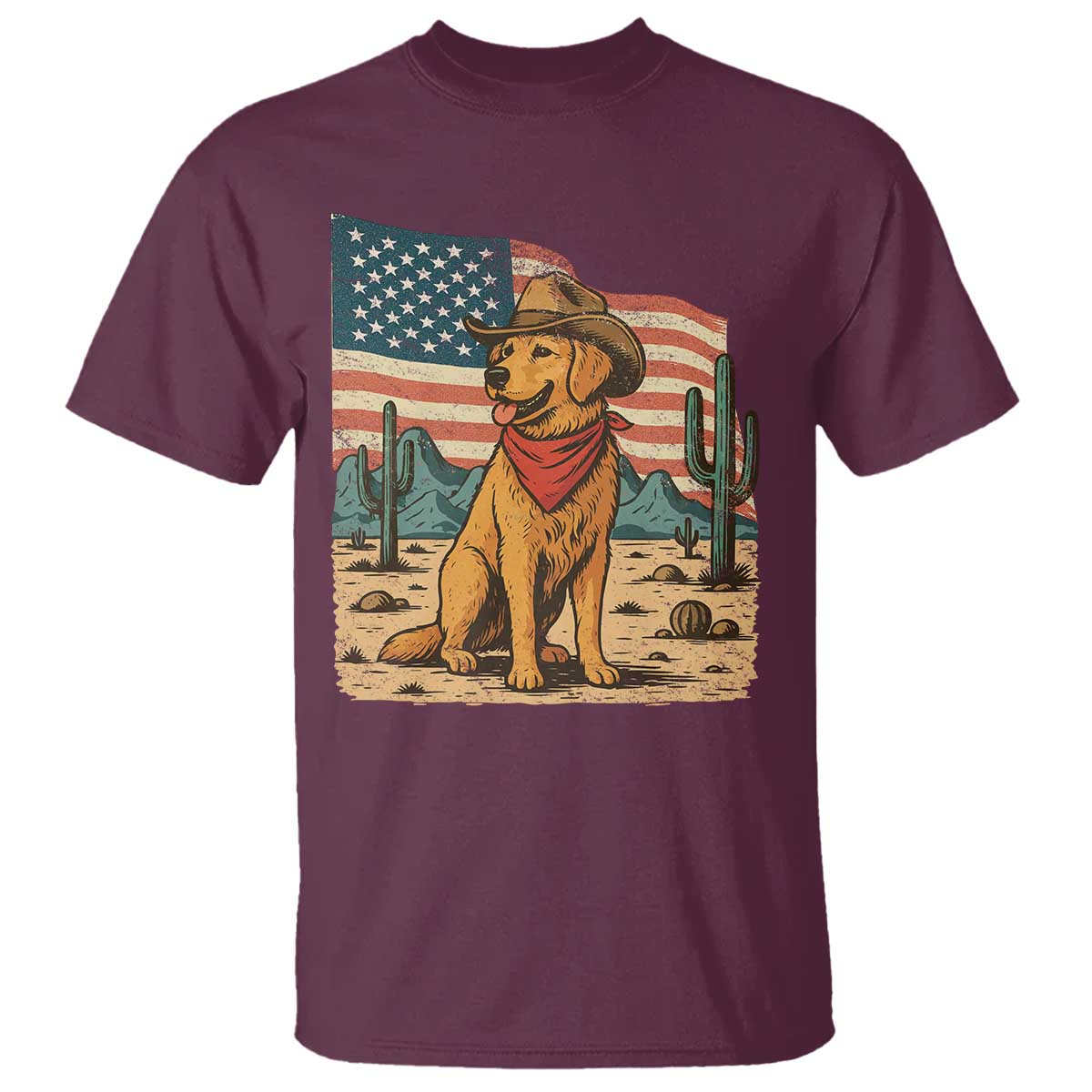 Patriotic Cowboy Dog T Shirt American Flag Western Country - Wonder Print Shop