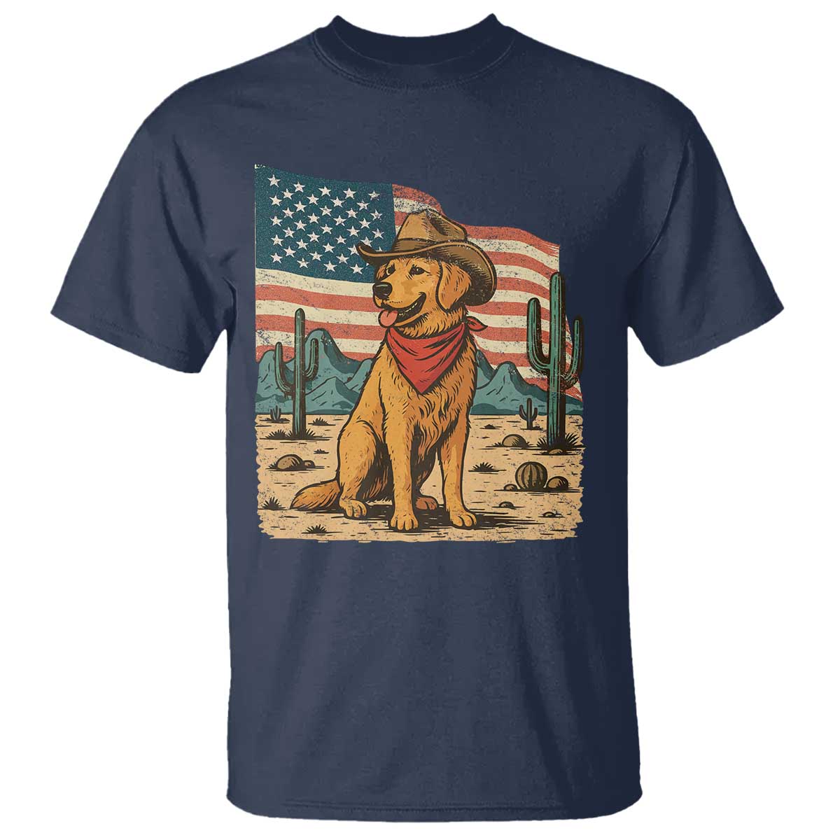 Patriotic Cowboy Dog T Shirt American Flag Western Country - Wonder Print Shop
