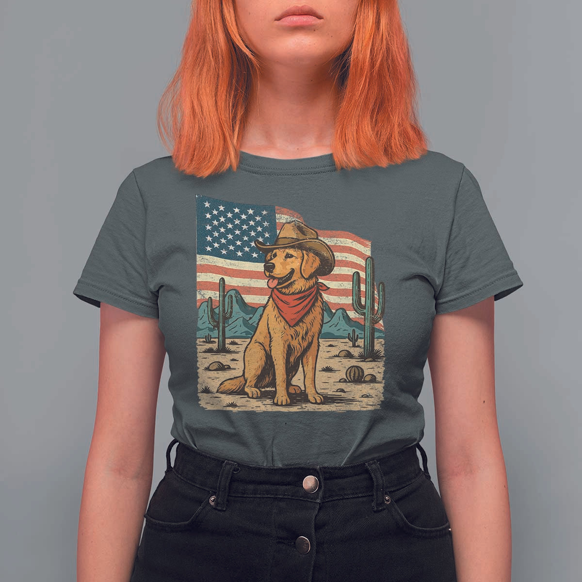 Patriotic Cowboy Dog T Shirt For Women American Flag Western Country - Wonder Print Shop