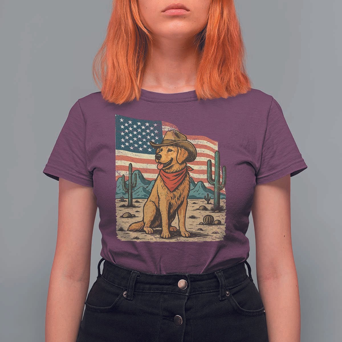 Patriotic Cowboy Dog T Shirt For Women American Flag Western Country - Wonder Print Shop