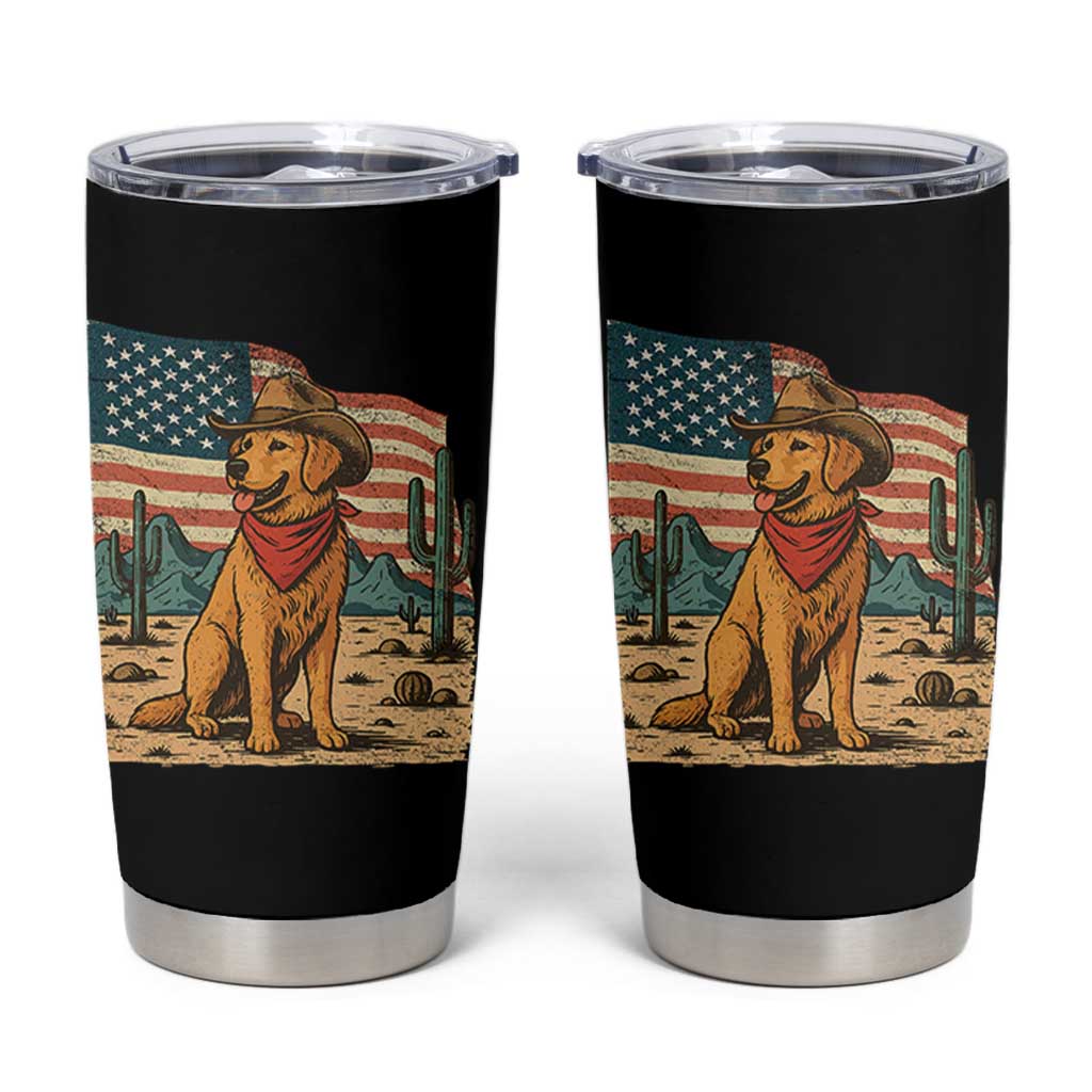 Patriotic Cowboy Dog Tumbler Cup American Flag Western Country