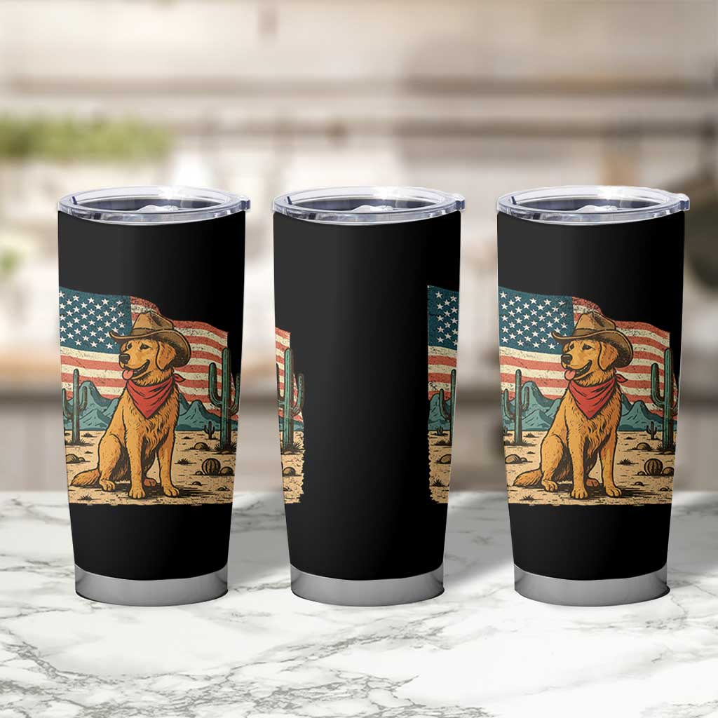 Patriotic Cowboy Dog Tumbler Cup American Flag Western Country