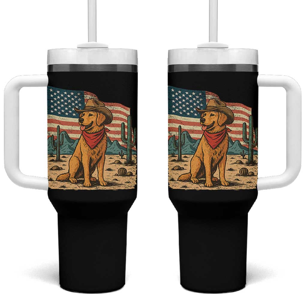 Patriotic Cowboy Dog Tumbler With Handle American Flag Western Country