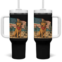 Patriotic Cowboy Dog Tumbler With Handle American Flag Western Country