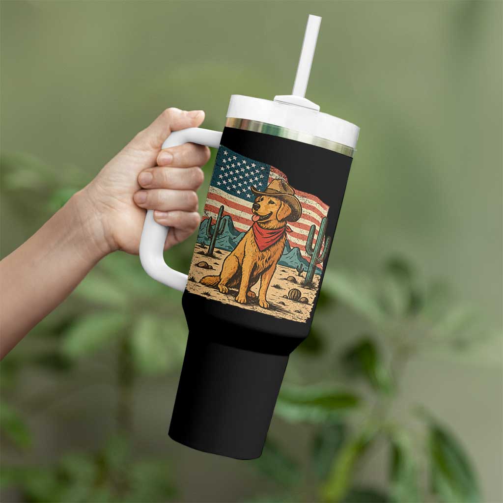 Patriotic Cowboy Dog Tumbler With Handle American Flag Western Country