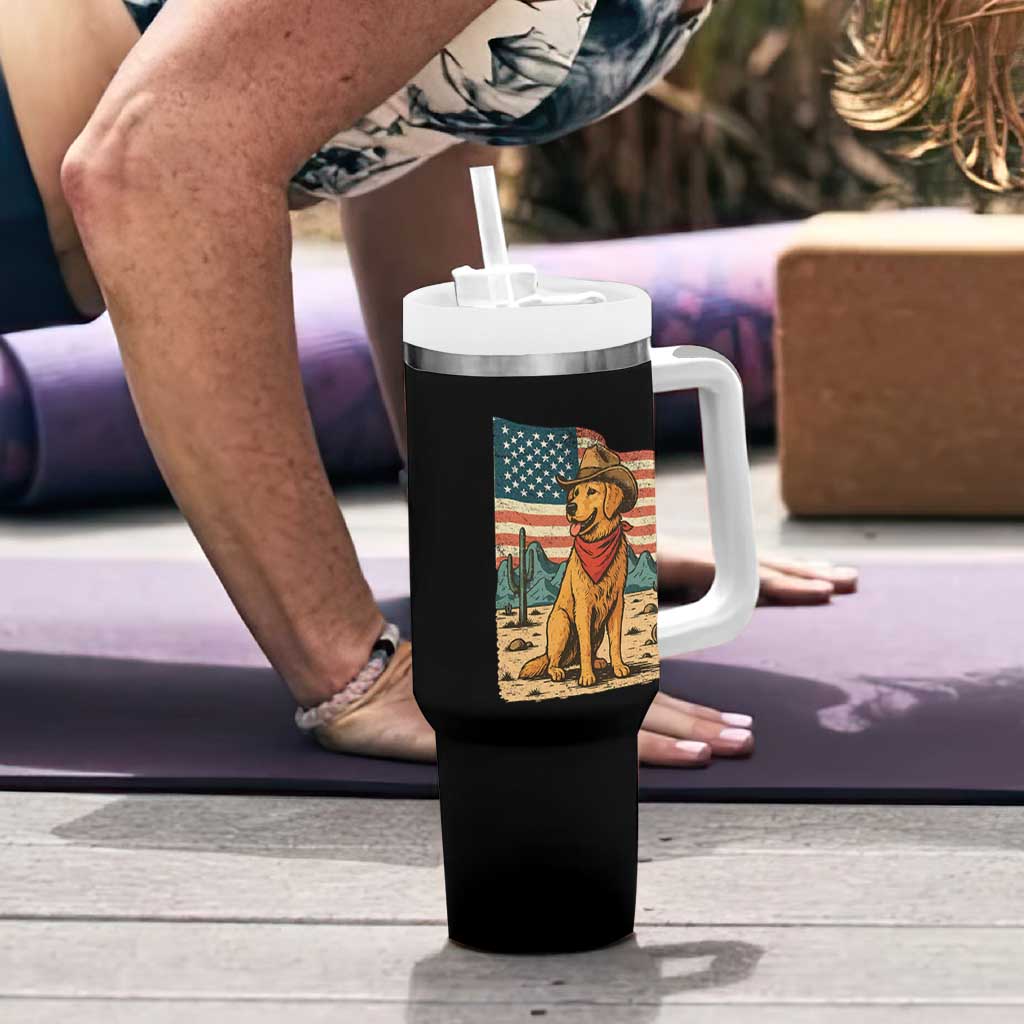 Patriotic Cowboy Dog Tumbler With Handle American Flag Western Country