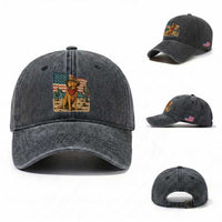 Patriotic Cowboy Dog Washed Cotton Baseball Cap American Flag Western Country