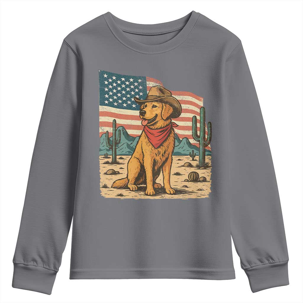 Patriotic Cowboy Dog Youth Sweatshirt American Flag Western Country - Wonder Print Shop