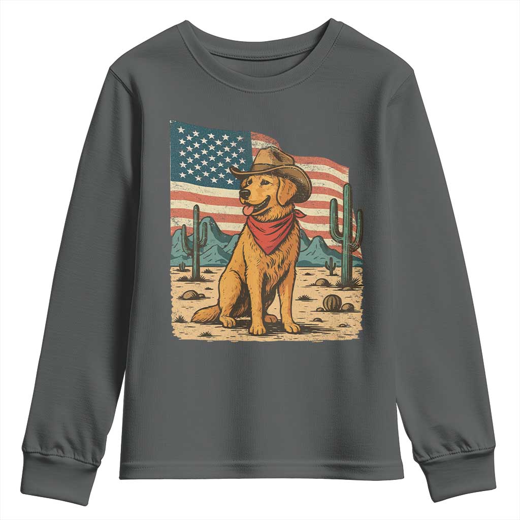 Patriotic Cowboy Dog Youth Sweatshirt American Flag Western Country - Wonder Print Shop