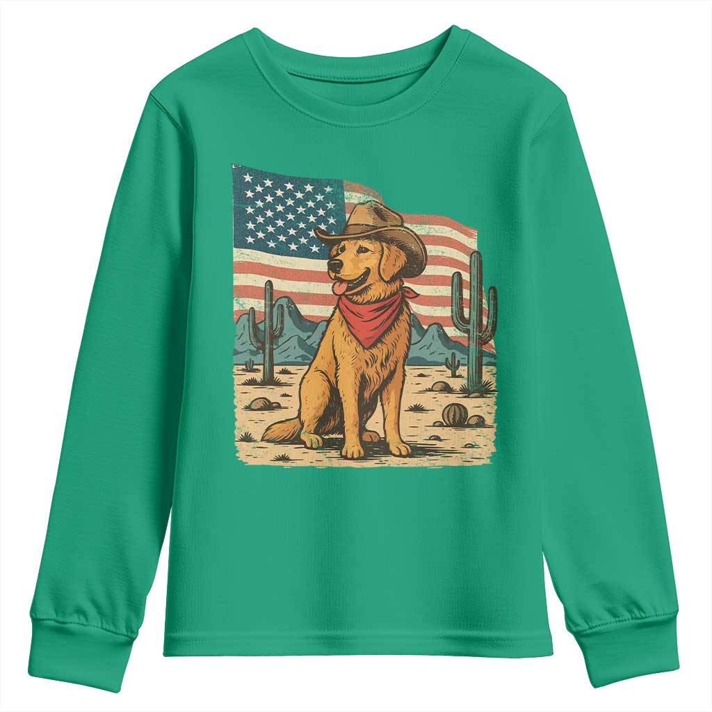 Patriotic Cowboy Dog Youth Sweatshirt American Flag Western Country - Wonder Print Shop