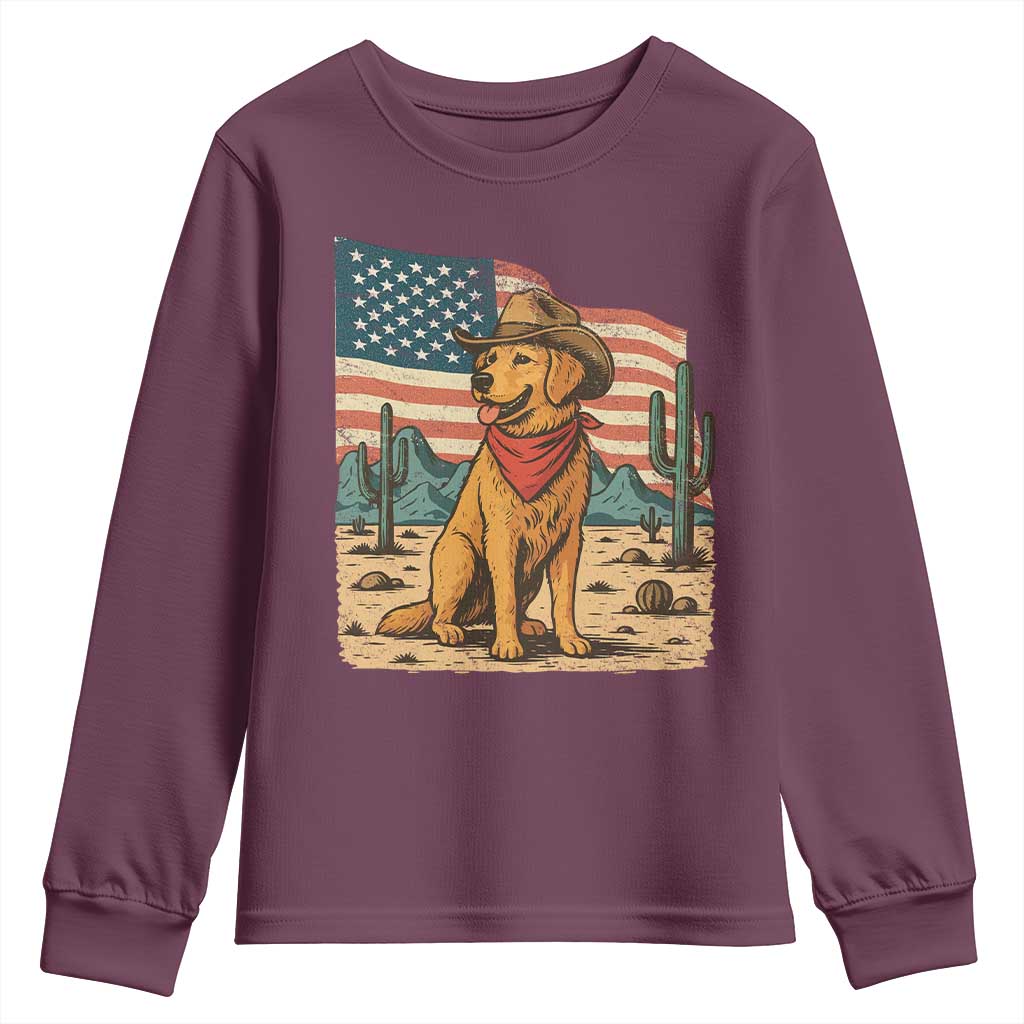 Patriotic Cowboy Dog Youth Sweatshirt American Flag Western Country - Wonder Print Shop