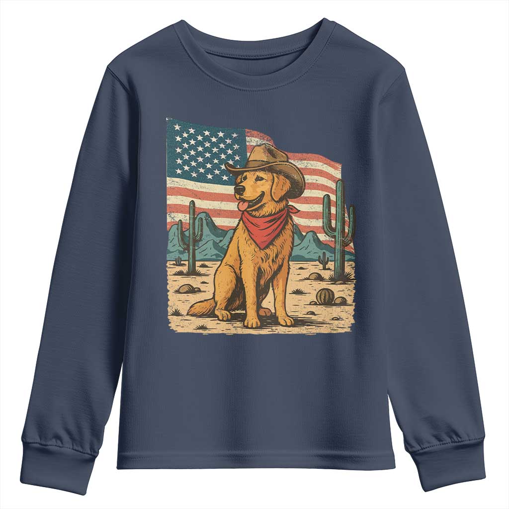 Patriotic Cowboy Dog Youth Sweatshirt American Flag Western Country - Wonder Print Shop