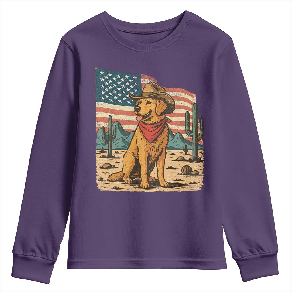 Patriotic Cowboy Dog Youth Sweatshirt American Flag Western Country - Wonder Print Shop