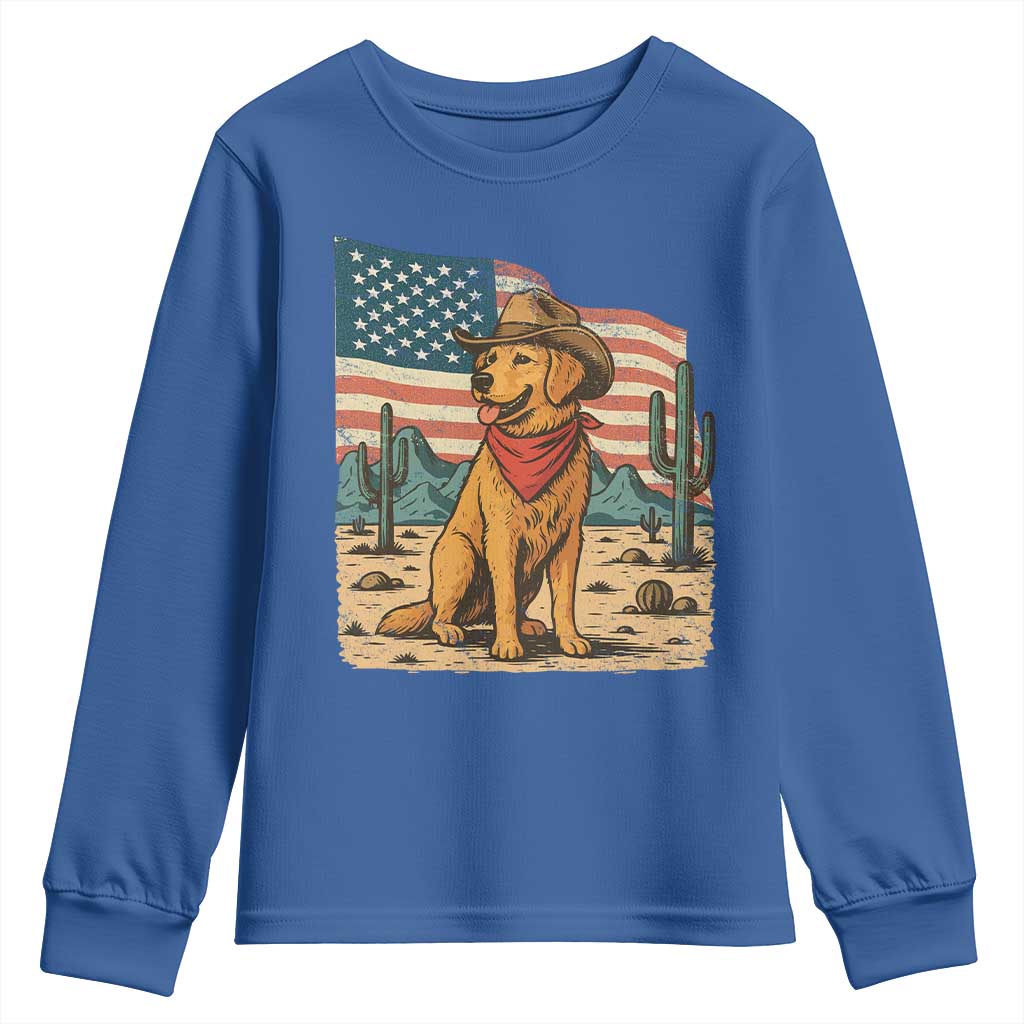 Patriotic Cowboy Dog Youth Sweatshirt American Flag Western Country - Wonder Print Shop