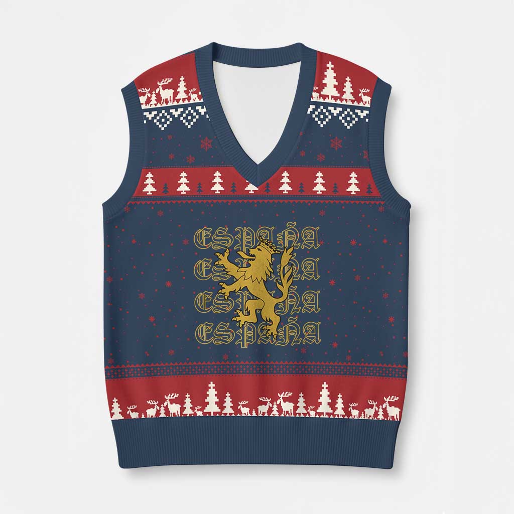 Spain Espana Heraldic Lion Pride V-Neck Knit Sweater Vest