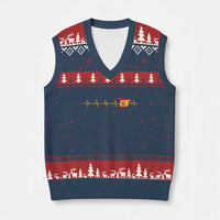 Spain Heartbeat EKG Espana Spanish Flag Map V-Neck Knit Sweater Vest