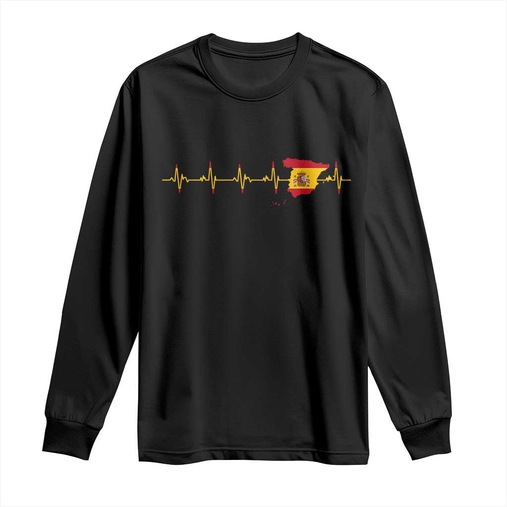Spain Heartbeat EKG Espana Spanish Flag Map Long Sleeve Shirt