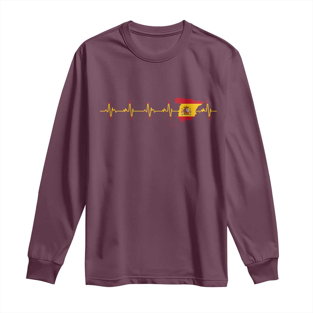 Spain Heartbeat EKG Espana Spanish Flag Map Long Sleeve Shirt