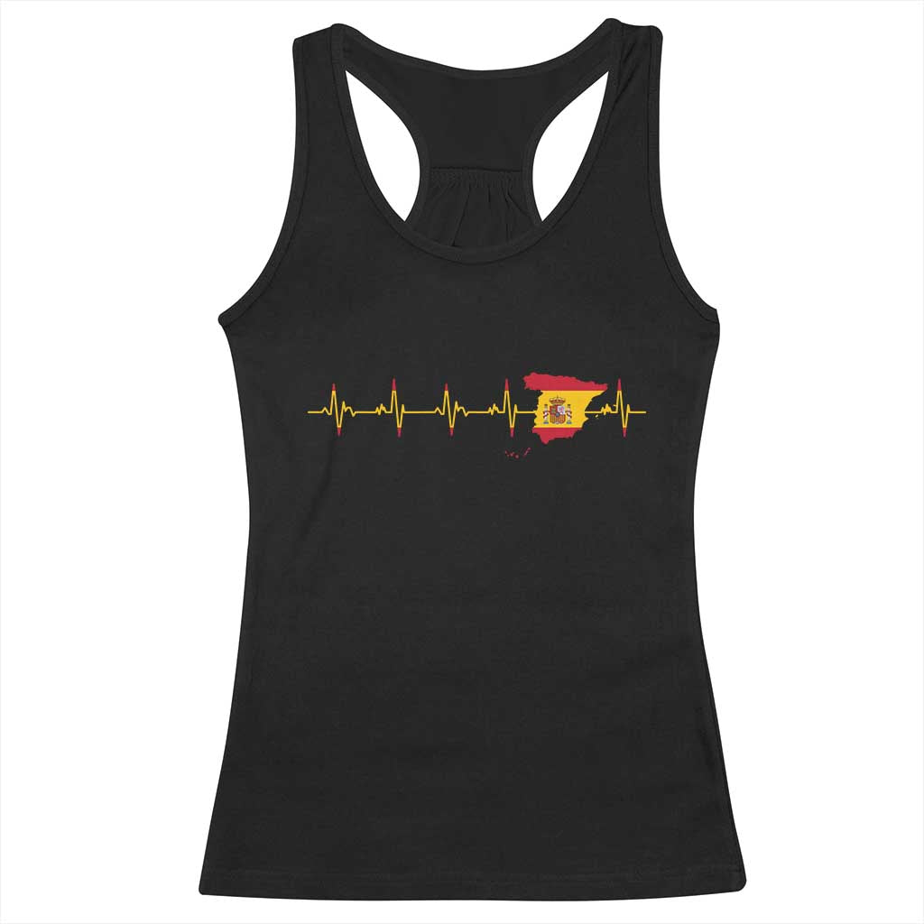 Spain Heartbeat EKG Espana Spanish Flag Map Racerback Tank Top