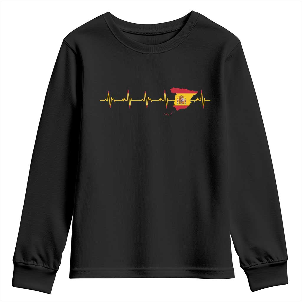 Spain Heartbeat EKG Espana Spanish Flag Map Youth Sweatshirt