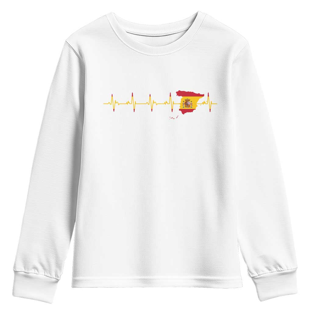 Spain Heartbeat EKG Espana Spanish Flag Map Youth Sweatshirt