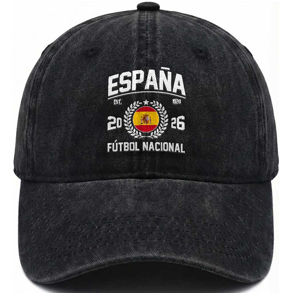 Spain 2026 Soccer Football Fan Spanish Flag Washed Cotton Baseball Cap
