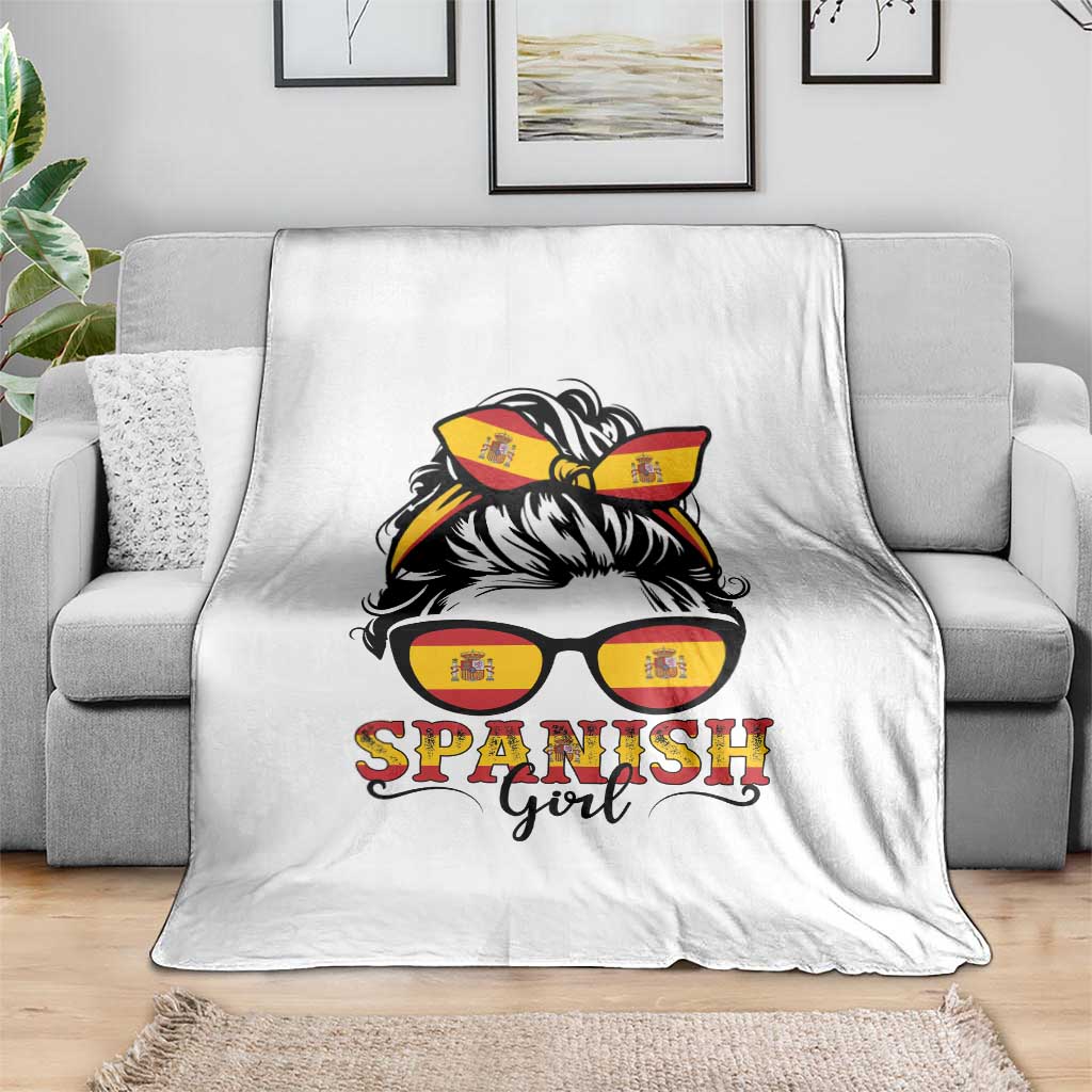 Espana Spain Messy Bun Girl Spanish Flag Throw Blanket