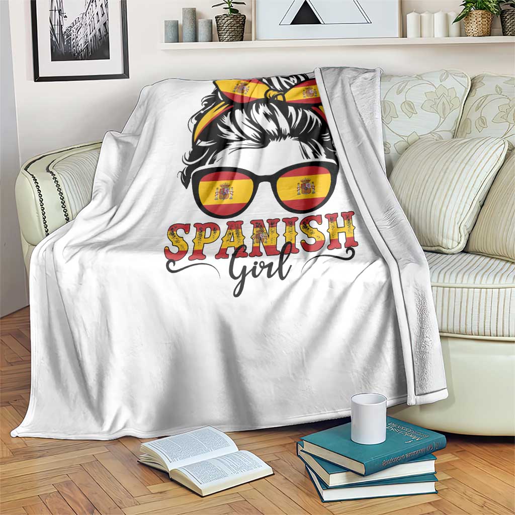 Espana Spain Messy Bun Girl Spanish Flag Throw Blanket
