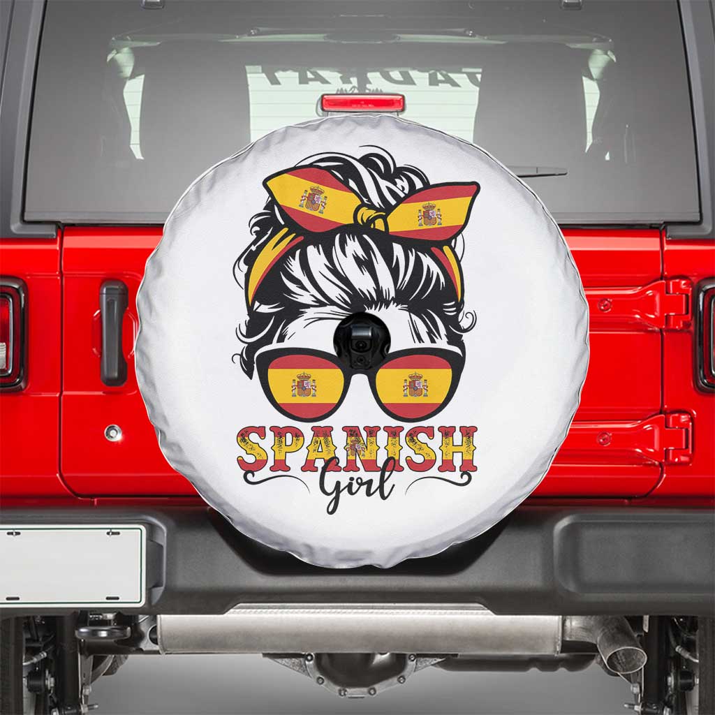 Espana Spain Messy Bun Girl Spanish Flag Spare Tire Cover