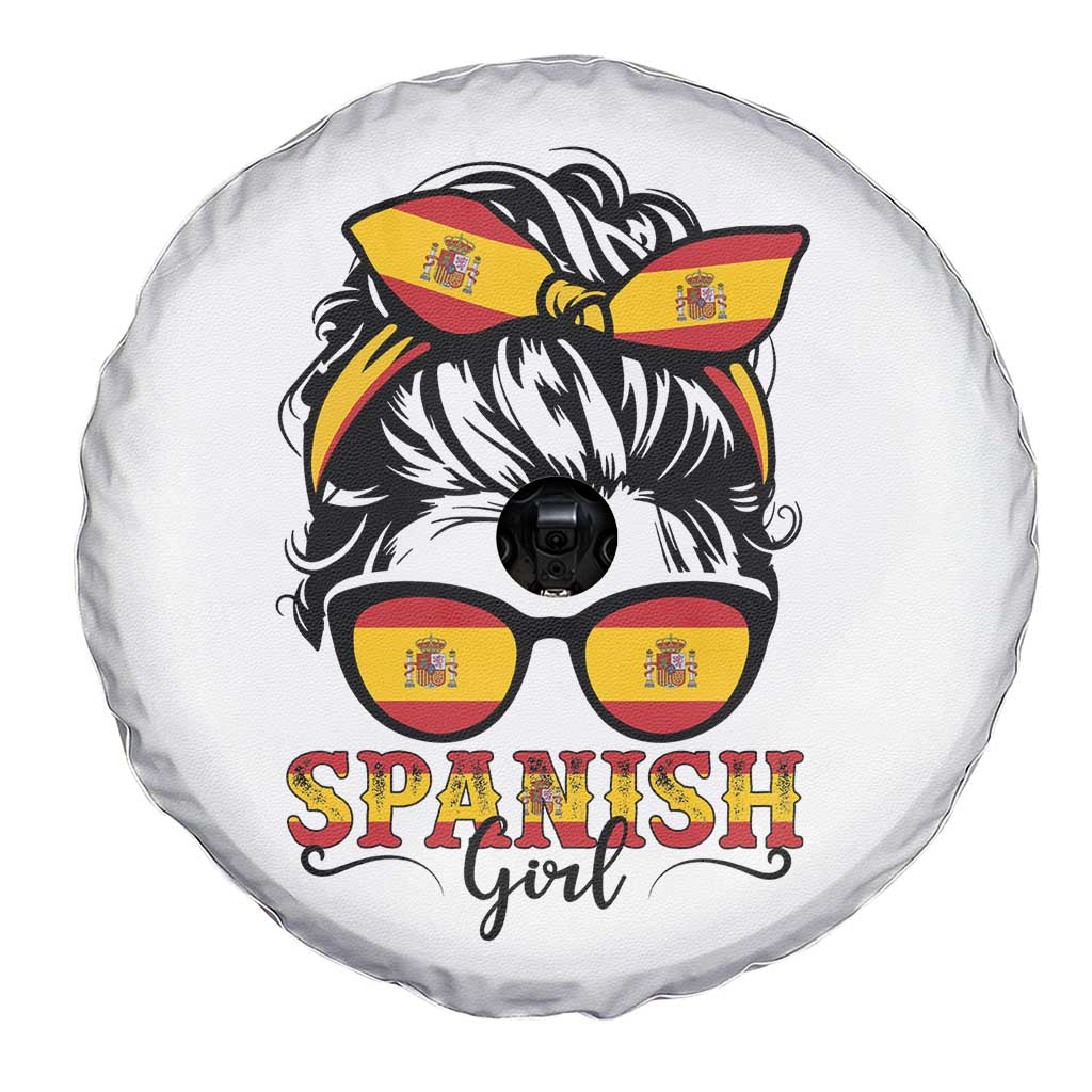 Espana Spain Messy Bun Girl Spanish Flag Spare Tire Cover
