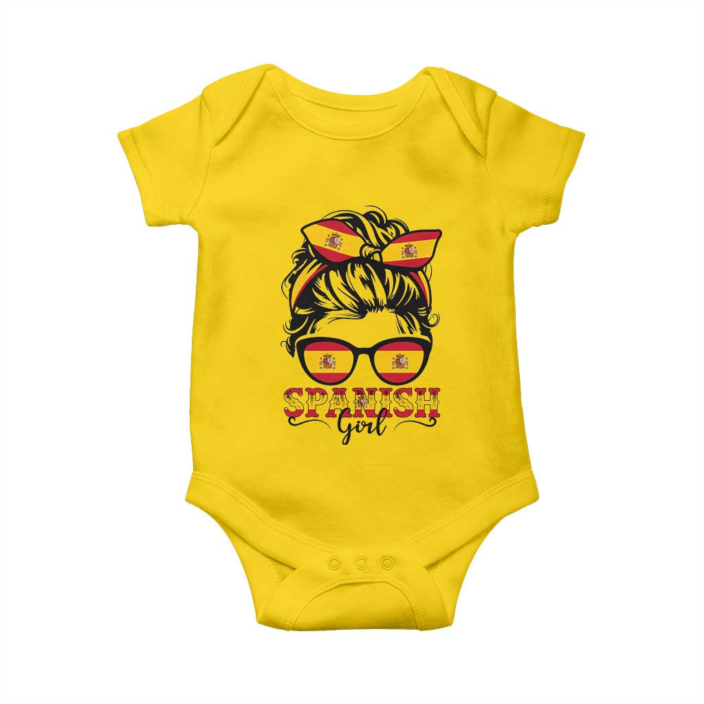 Espana Spain Messy Bun Girl Spanish Flag Baby Onesie
