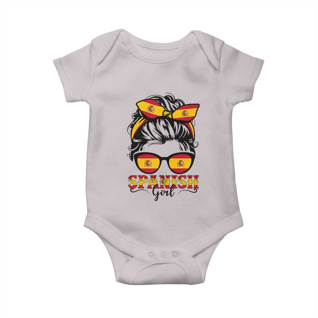 Espana Spain Messy Bun Girl Spanish Flag Baby Onesie