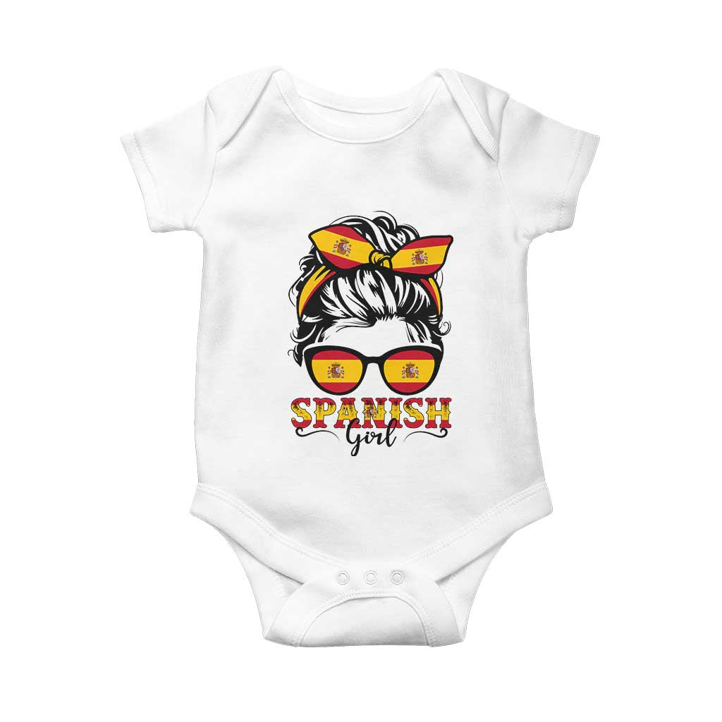 Espana Spain Messy Bun Girl Spanish Flag Baby Onesie