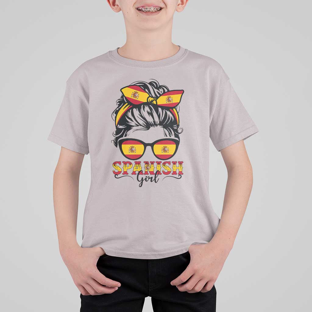 Espana Spain Messy Bun Girl Spanish Flag T Shirt For Kid