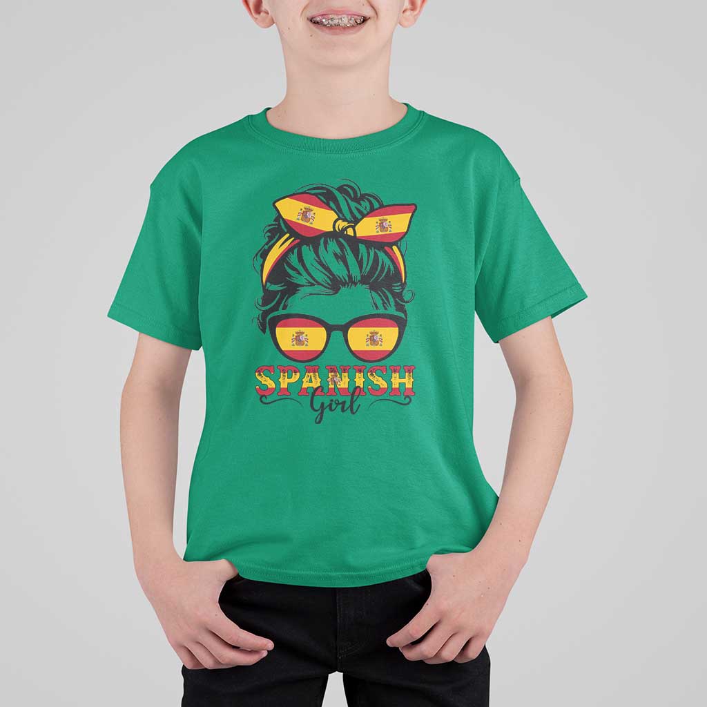 Espana Spain Messy Bun Girl Spanish Flag T Shirt For Kid