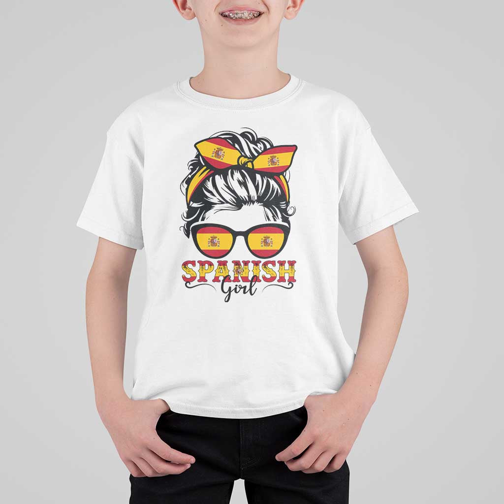 Espana Spain Messy Bun Girl Spanish Flag T Shirt For Kid