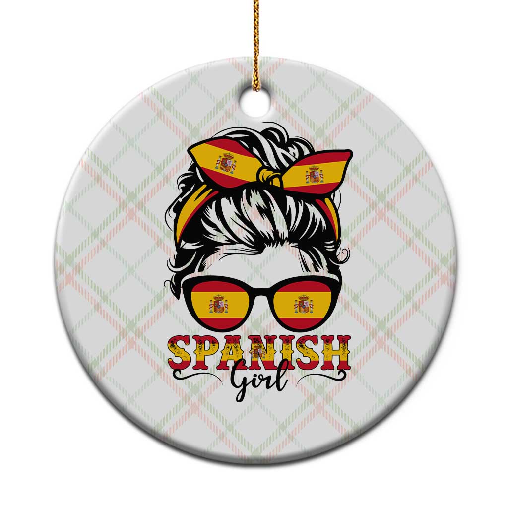 Espana Spain Messy Bun Girl Spanish Flag Ceramic Ornament
