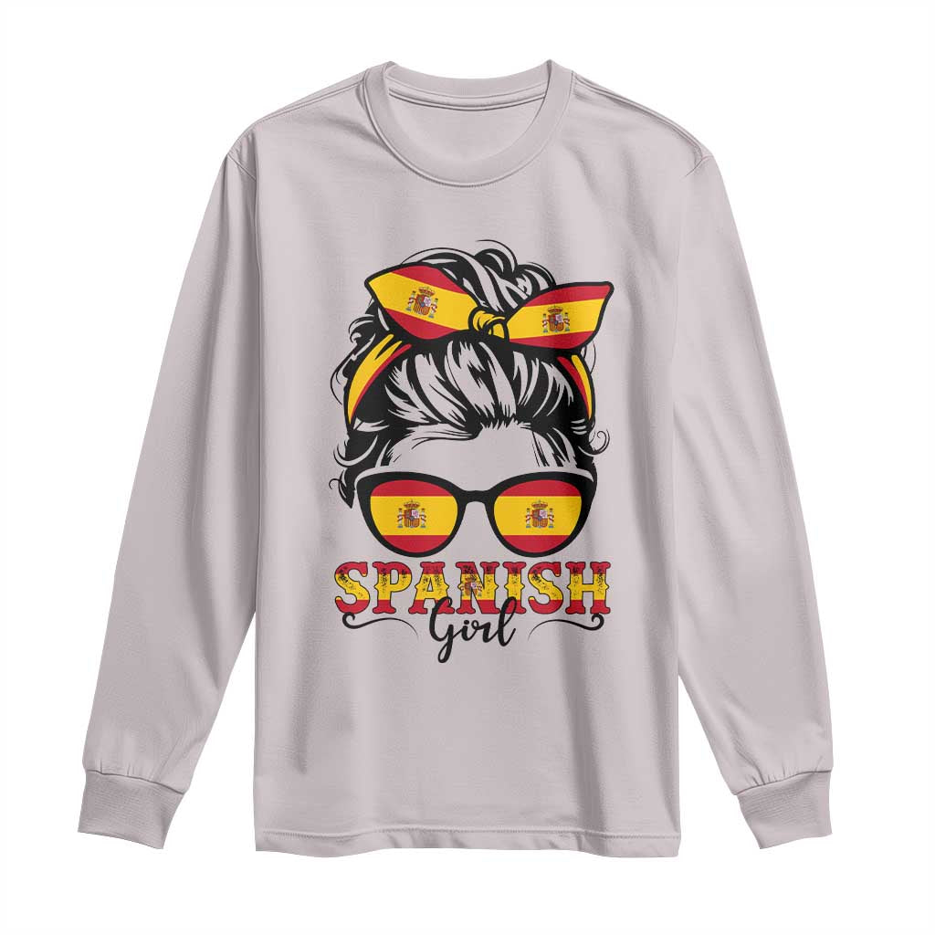 Espana Spain Messy Bun Girl Spanish Flag Long Sleeve Shirt