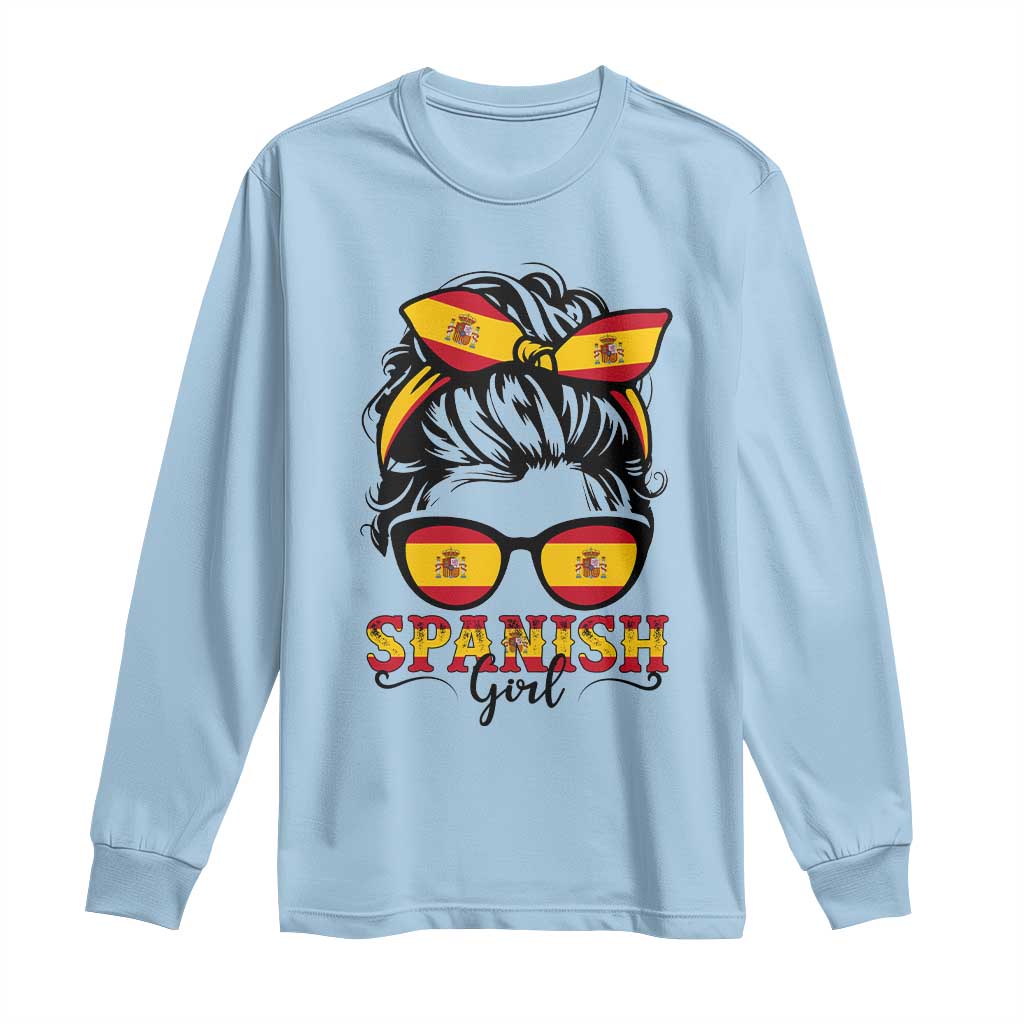 Espana Spain Messy Bun Girl Spanish Flag Long Sleeve Shirt