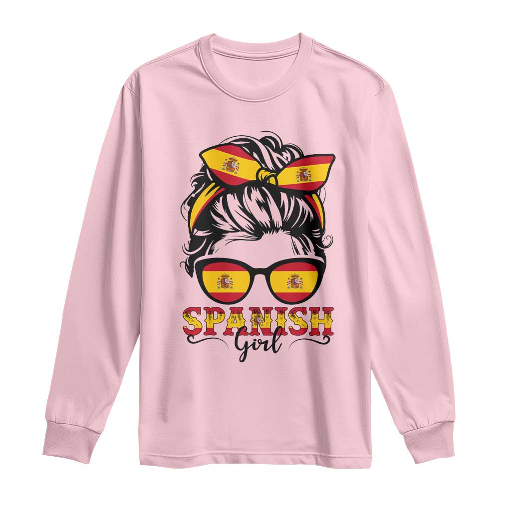 Espana Spain Messy Bun Girl Spanish Flag Long Sleeve Shirt