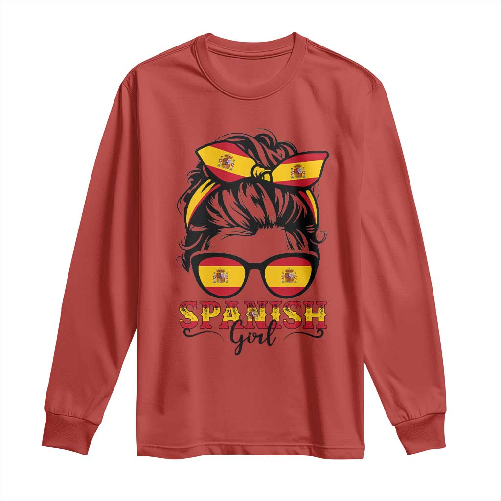 Espana Spain Messy Bun Girl Spanish Flag Long Sleeve Shirt