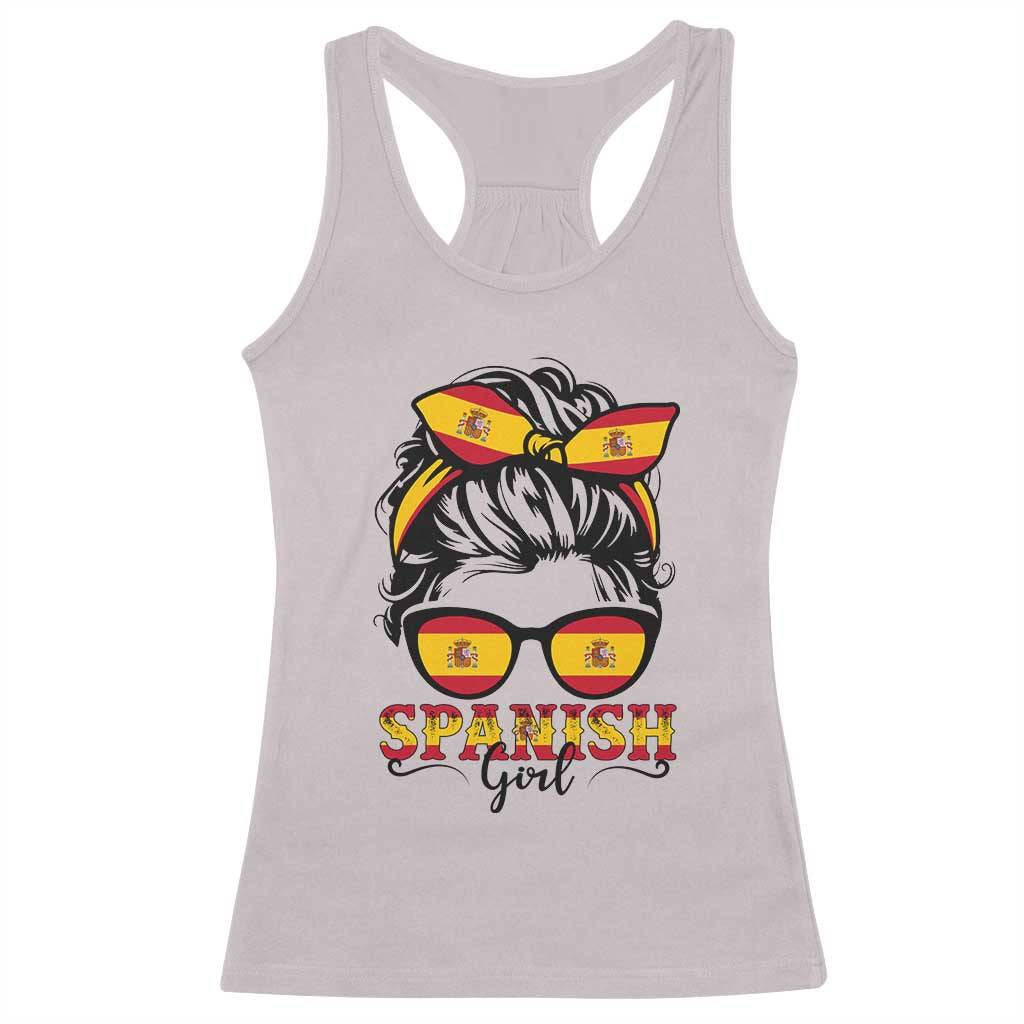 Espana Spain Messy Bun Girl Spanish Flag Racerback Tank Top