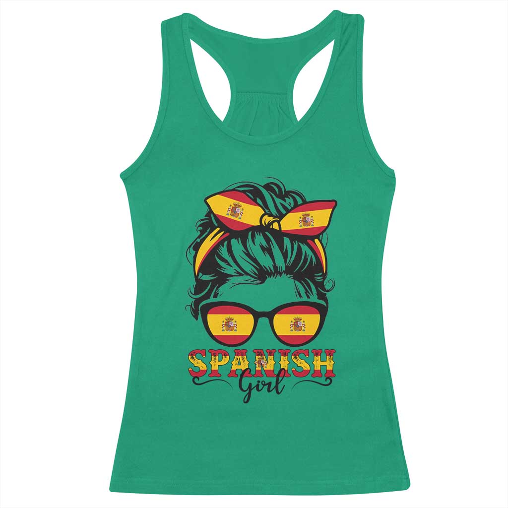 Espana Spain Messy Bun Girl Spanish Flag Racerback Tank Top