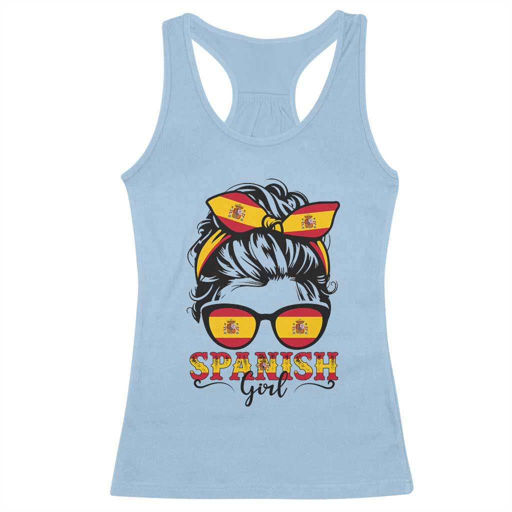 Espana Spain Messy Bun Girl Spanish Flag Racerback Tank Top