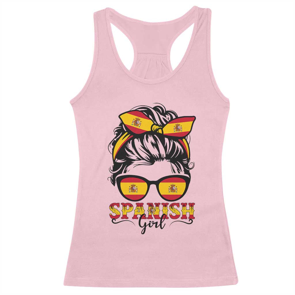 Espana Spain Messy Bun Girl Spanish Flag Racerback Tank Top