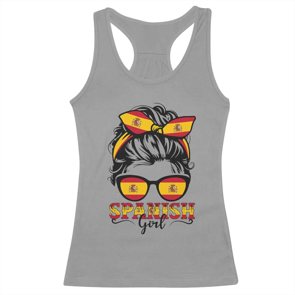 Espana Spain Messy Bun Girl Spanish Flag Racerback Tank Top
