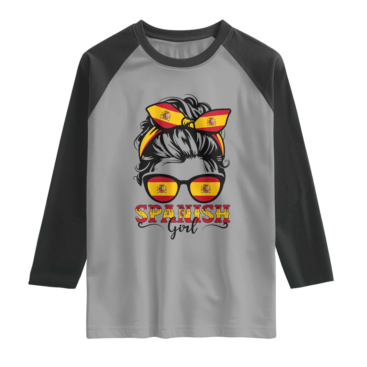 Espana Spain Messy Bun Girl Spanish Flag Raglan Shirt